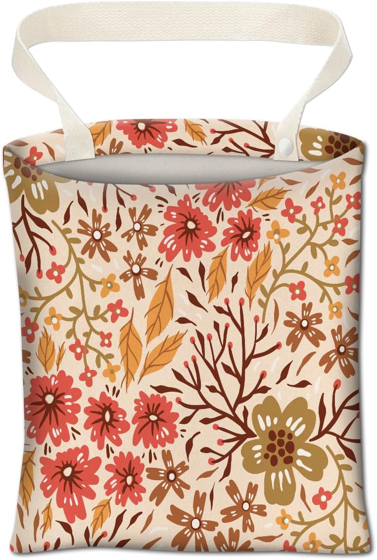 ABUIFDK Car Trash Can, Cute Car Trash Bag, Hanging Car Organizer and Storage Bag, Trash Bin for Car Accessories, Vehicle, Travelling, Camping Boho Floral - Image 1